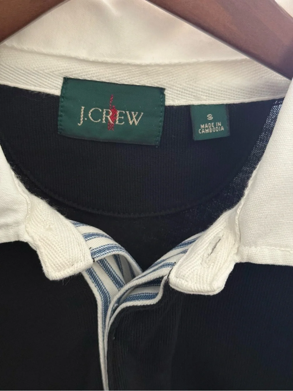J.Crew Men’s Rugby Shirt Black White Regatta Flags Long Sleeve Size S